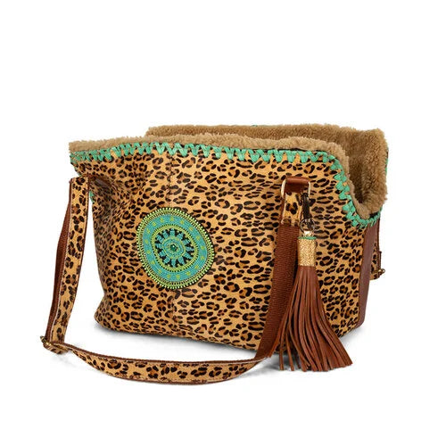 Sac de transport pour chien Leopard Lily en cuir avec motif léopard