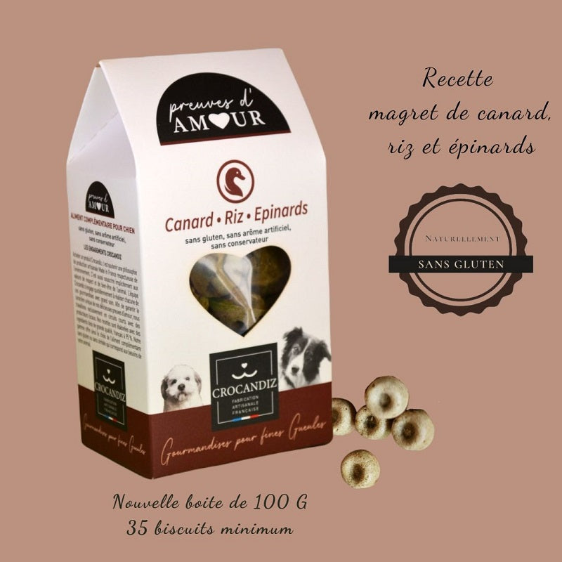 Sachet de biscuits naturels pour chiens Crocandiz au canard. Une récompense saine et savoureuse pour votre chien