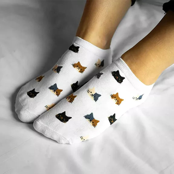 Soquettes avec dessin de chat noir et blanc sur fond bleu ciel - Collection Limitée Tites Chaussettes
