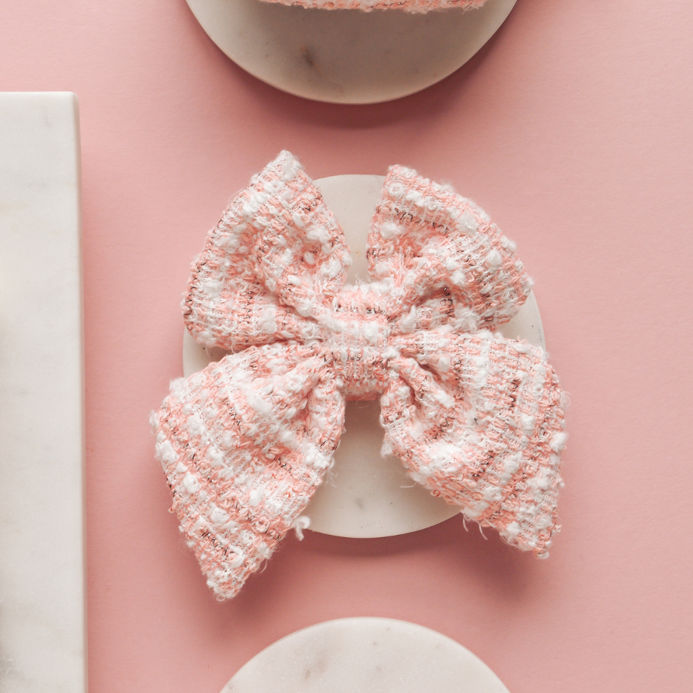 Nœud Papillon Marin pour chien en Tweed Texturé Rose