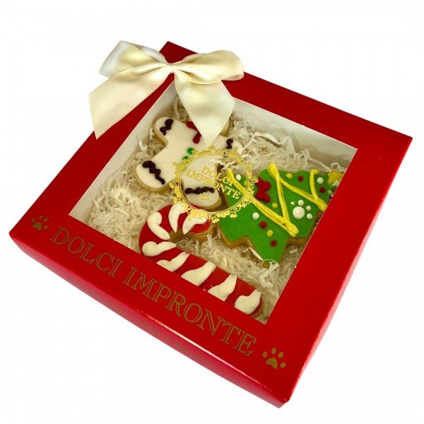 Boîte de Noël pour chien Tree + Candy + Ginger – biscuits décorés 55 g - DOLCI IMPRONTE - DOG DéliCAT