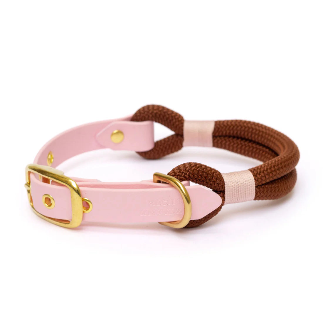 collier en corde marron et biothane rose pour chien