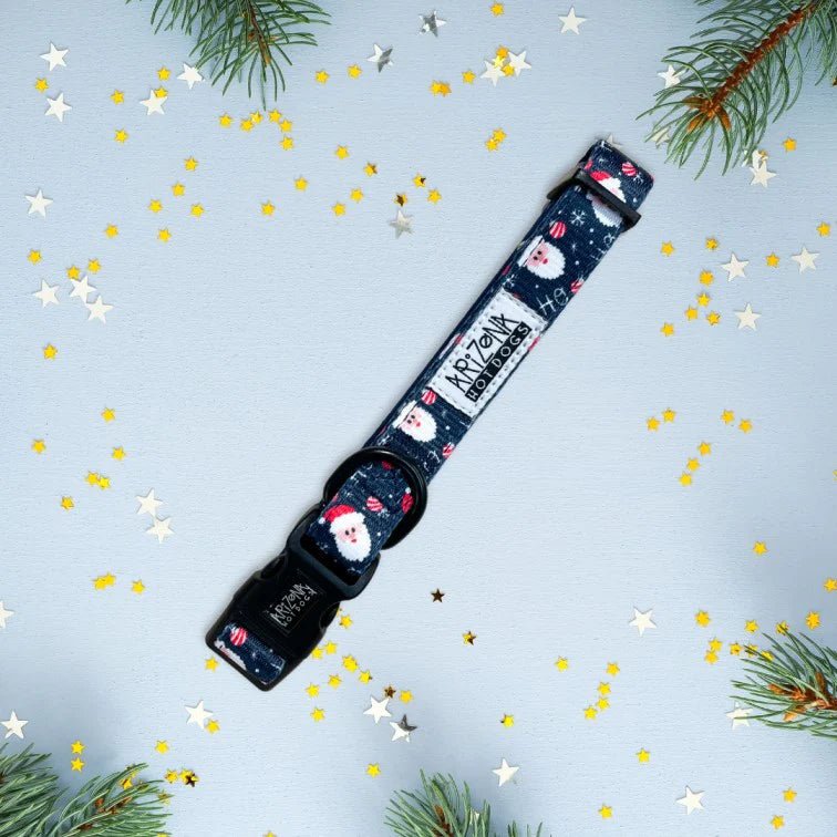Collier HoHoHo Bleu Foncé – Réglable Nylon Motif Père Noël - ARIZONA HOT DOGS - DOG DéliCAT