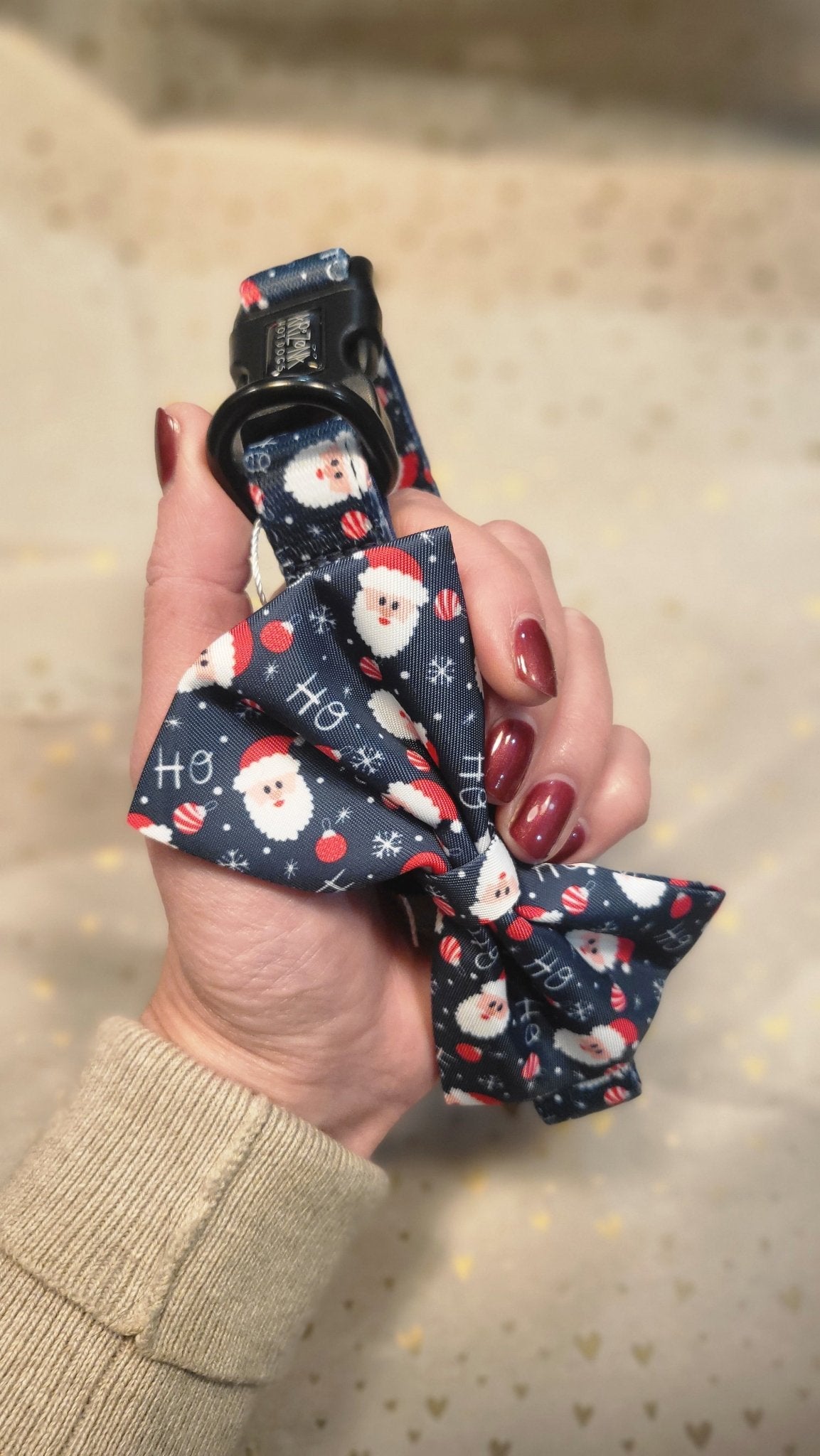 Collier HoHoHo Bleu Foncé – Réglable Nylon Motif Père Noël - ARIZONA HOT DOGS - DOG DéliCAT