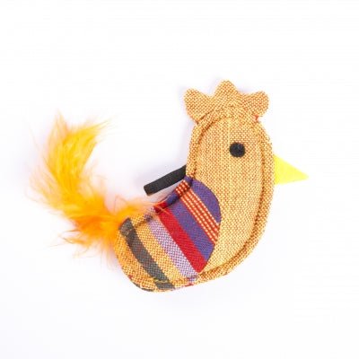 Coq jaune en tissu ethnique – Jouet artisanal pour chat avec herbe à chat - MARTIN - DOG DéliCAT