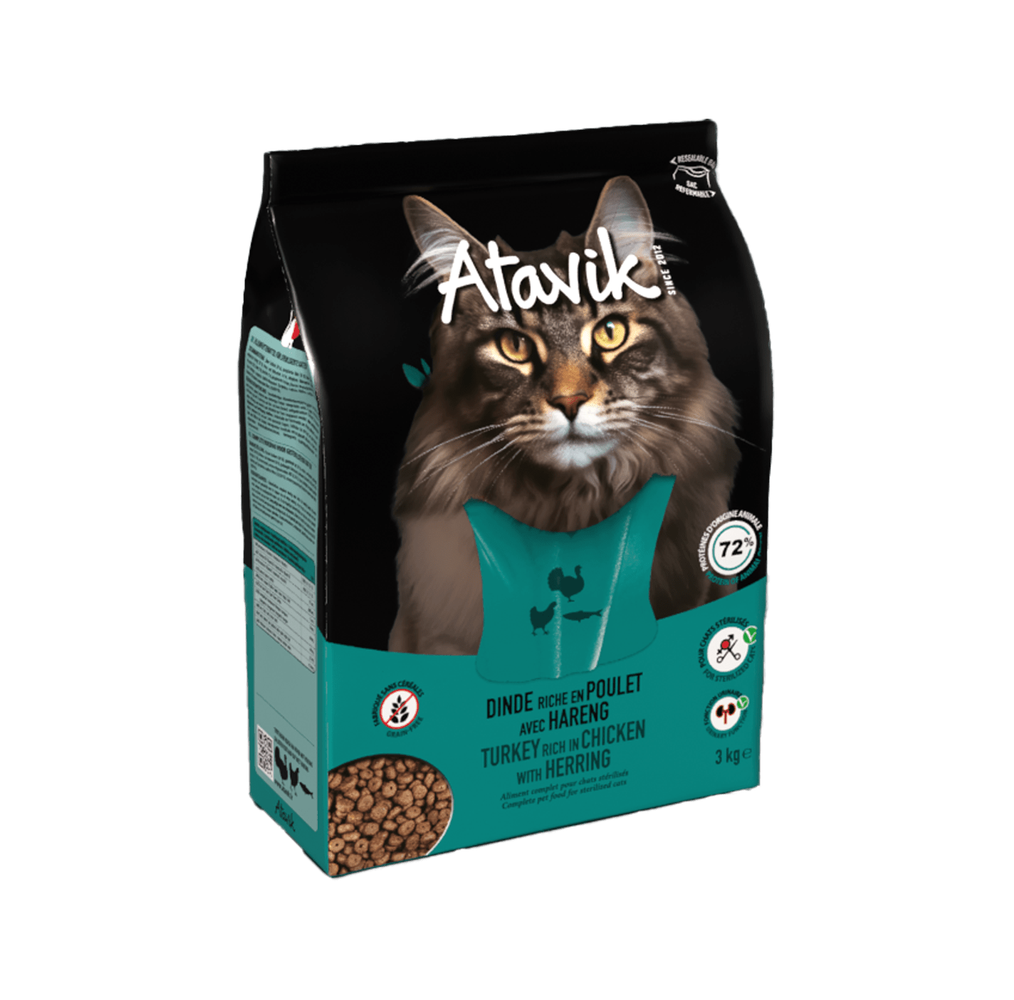 Croquettes chat sans céréales Poids idéal Atavik Dinde, Poulet & Hareng – Atavik – DOG DéliCAT
