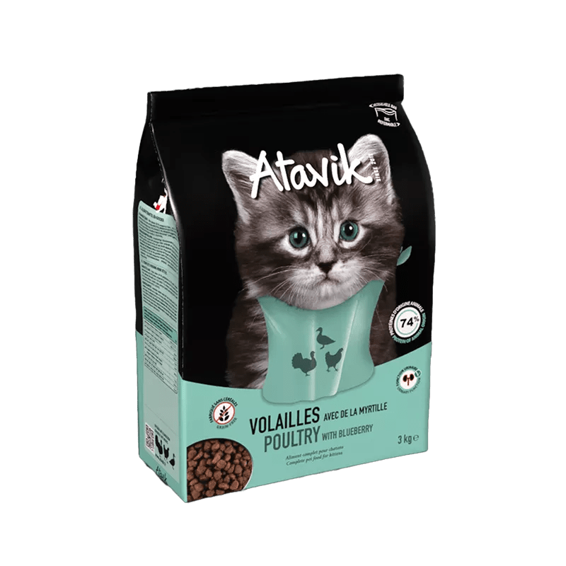 Croquettes chaton sans céréales - Volailles & Myrtille - ATAVIK - DOG DéliCAT