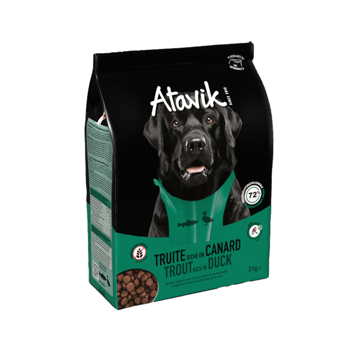 Croquettes chien sans céréales truite canard Atavik – Atavik – DOG DéliCAT