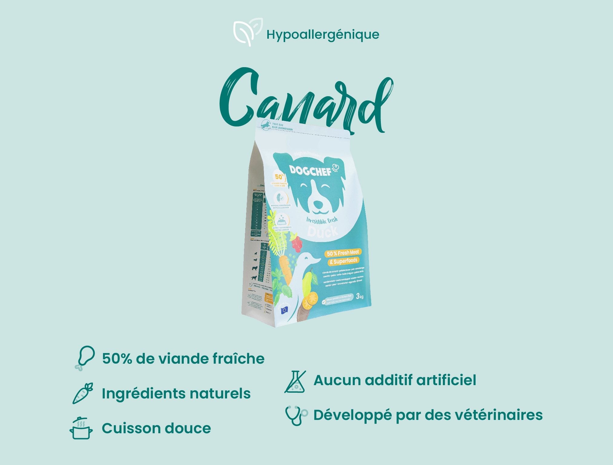 Croquettes Hypoallergéniques Premium au Canard Frais - DOG CHEF - DOG DéliCAT