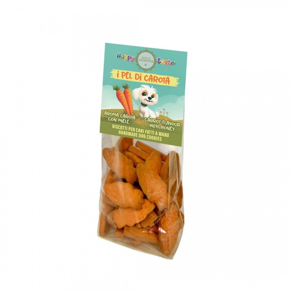 Biscuits de Pâques pour chien Dolci Impronte en forme de carottes, carotte et miel.