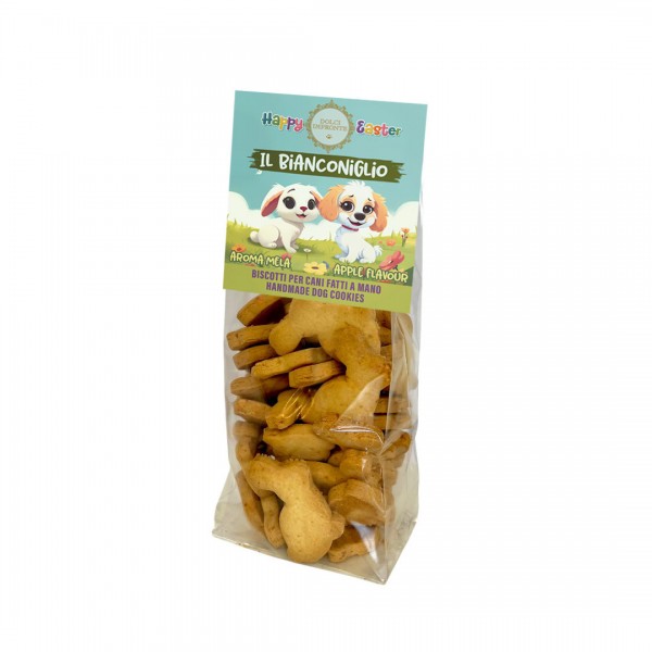 Biscuits pour chien en forme de lapin, goût pomme, Dolci Impronte, spécial Pâques.