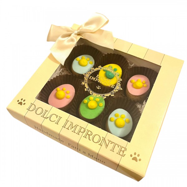 Coffret biscuits œufs de Pâques pour chien décorés avec empreinte de patte - Dolci Impronte