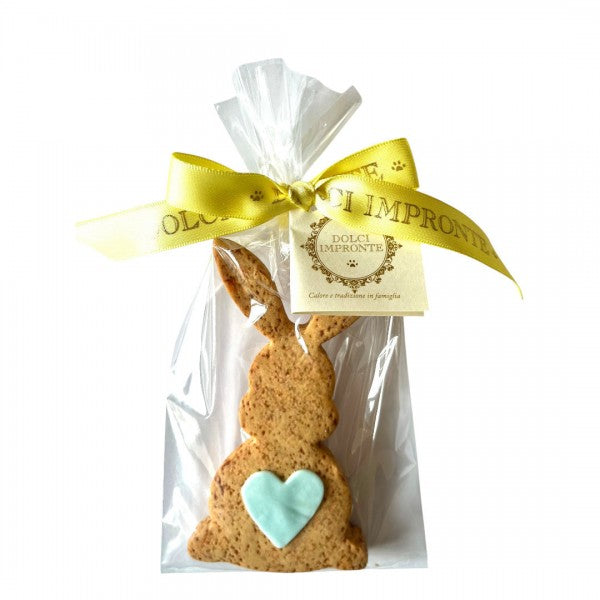 Biscuit de Pâques pour chien en forme de lapin avec cœur bleu décoré Dolci Impronte