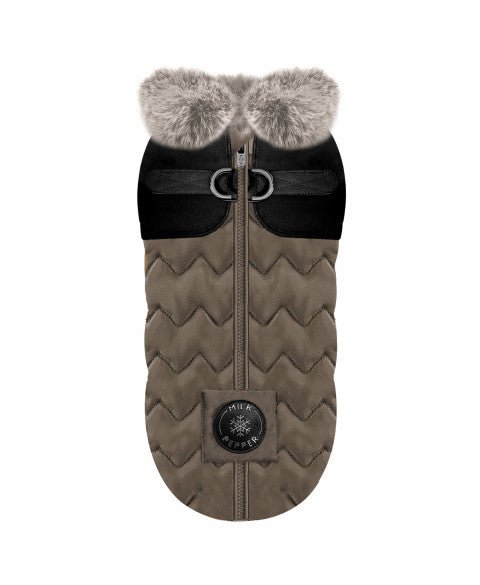 Doudoune Harnais Intégré AUGUSTE pour Chien – Marron / Fourrure Taupe - MILK&PEPPER - DOG DéliCAT