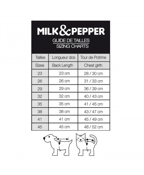 doudoune réversible chien orson bleu pétrole milk & pepper guide des tailles