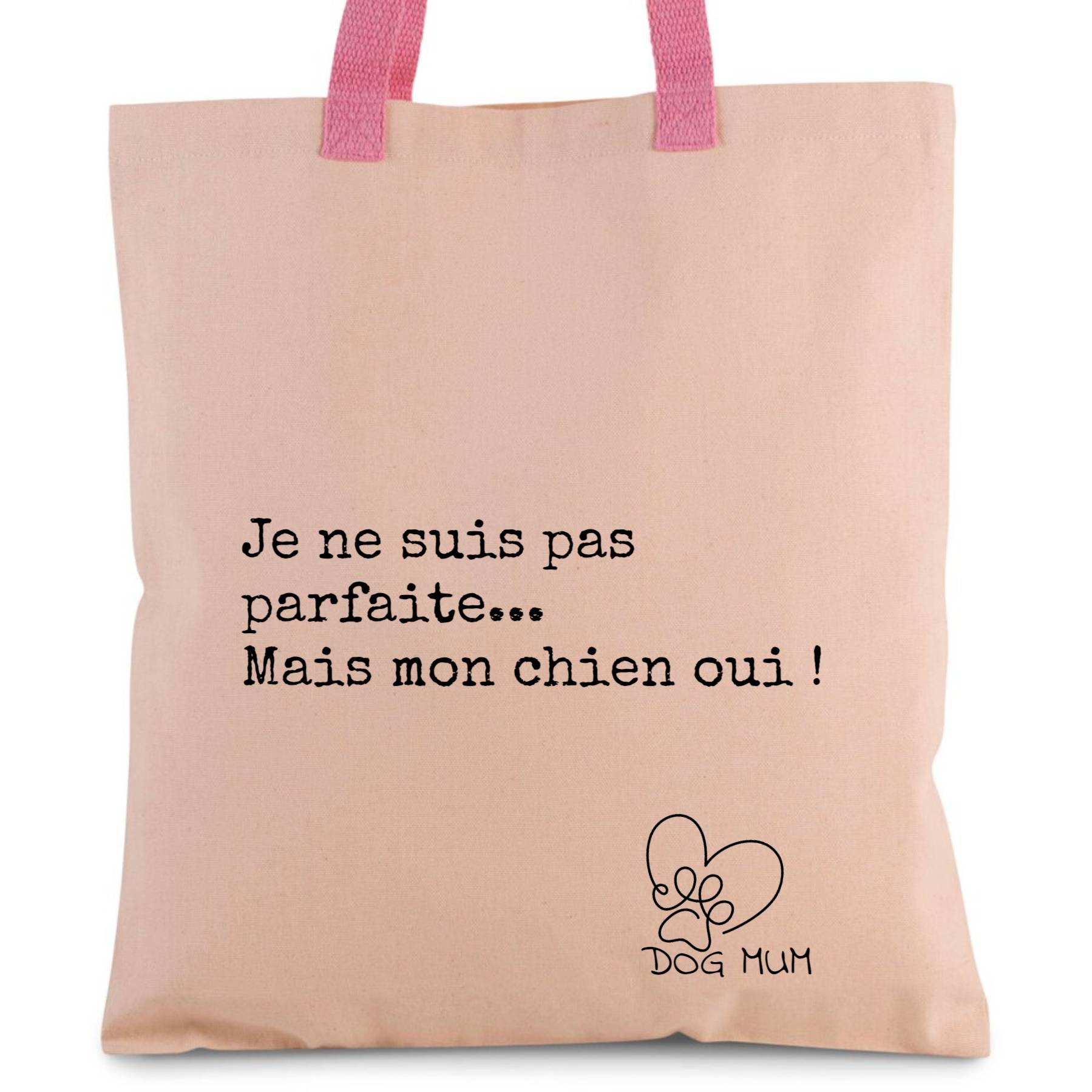 Dog Mum - Sac shopping en toile avec poignée contrastée rose
