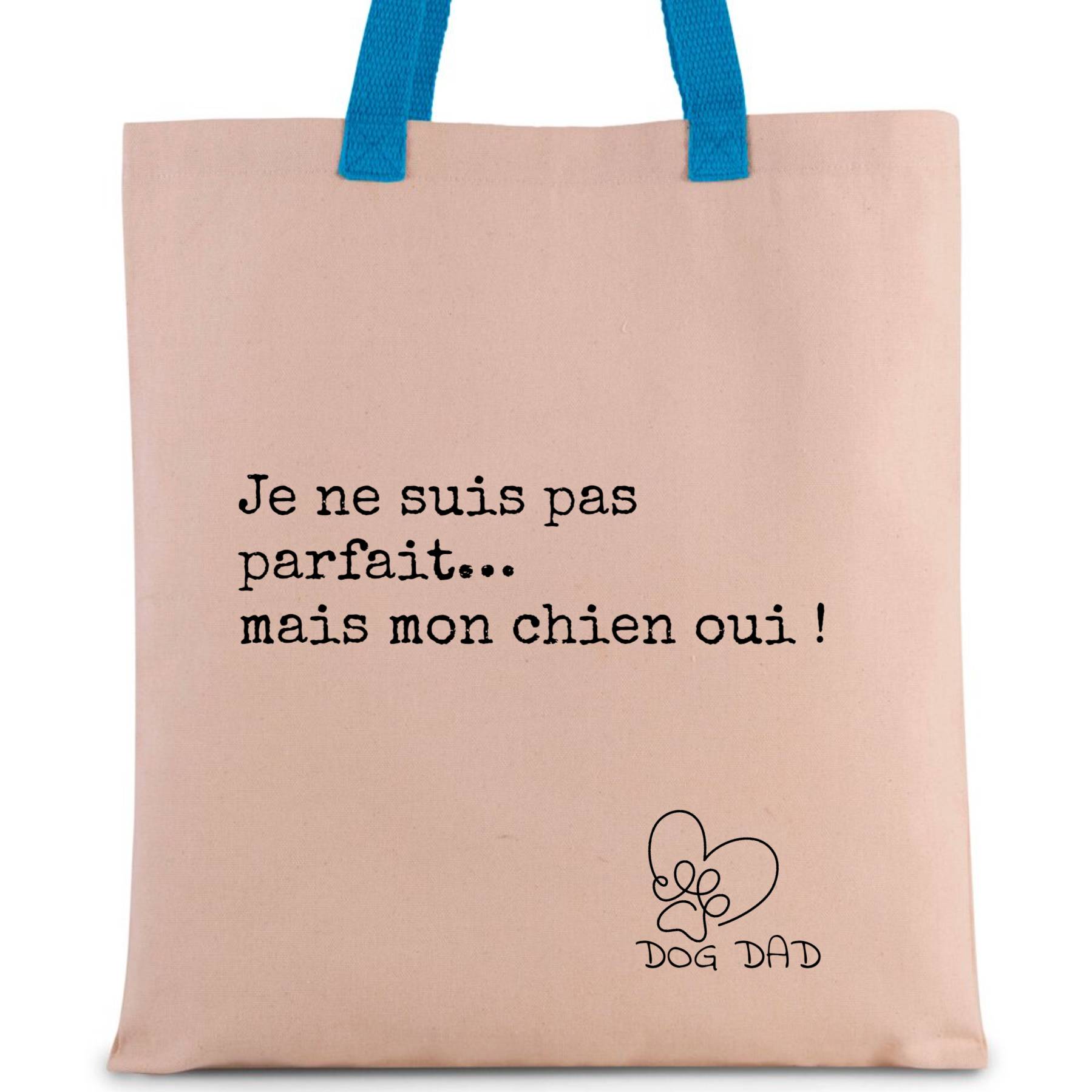 Dog Dad - Sac shopping en toile avec poignée contrastée bleue