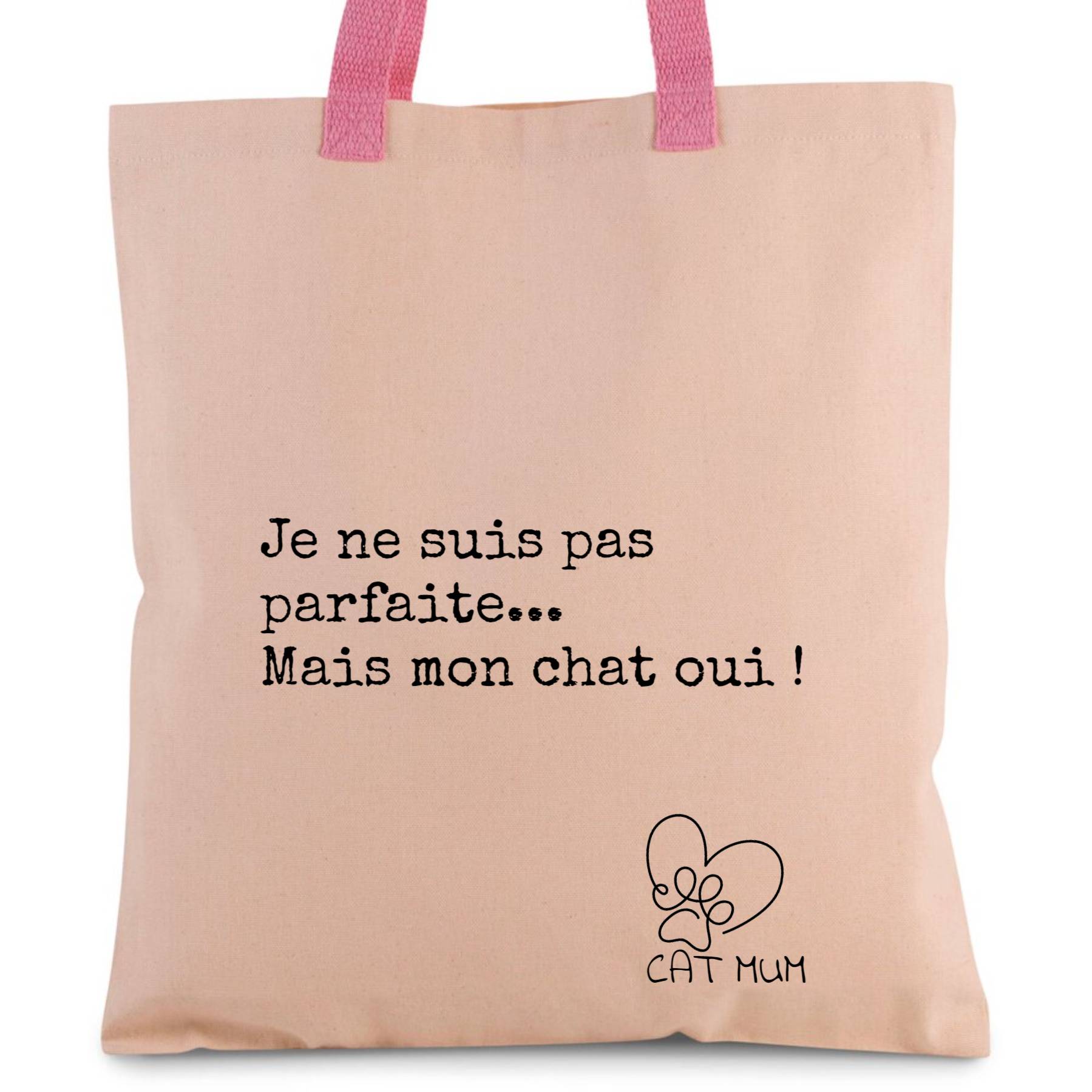 Cat Mum - Sac shopping en toile avec poignée contrastée rose