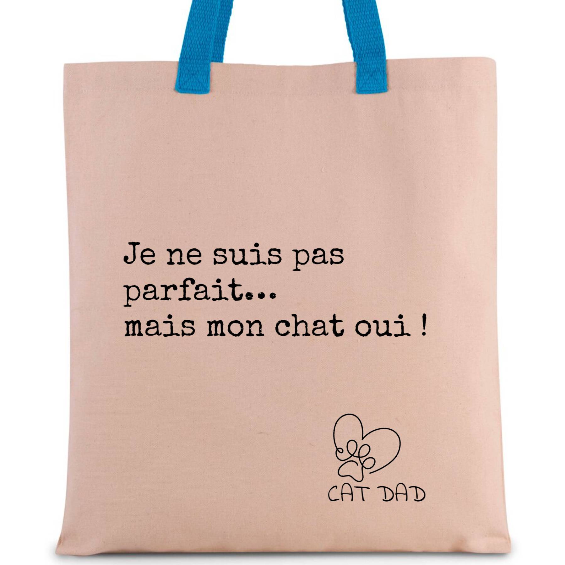 Cat Dad - Sac shopping en toile avec poignée contrastée bleue