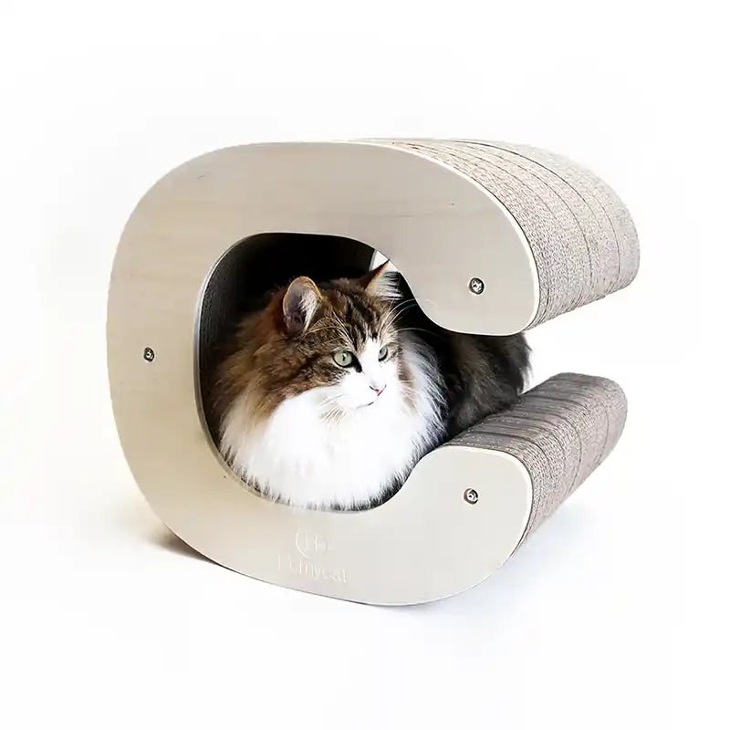Griffoir design lettre C XL – niche cosy, bois & carton - HOMYCAT - DOG DéliCAT