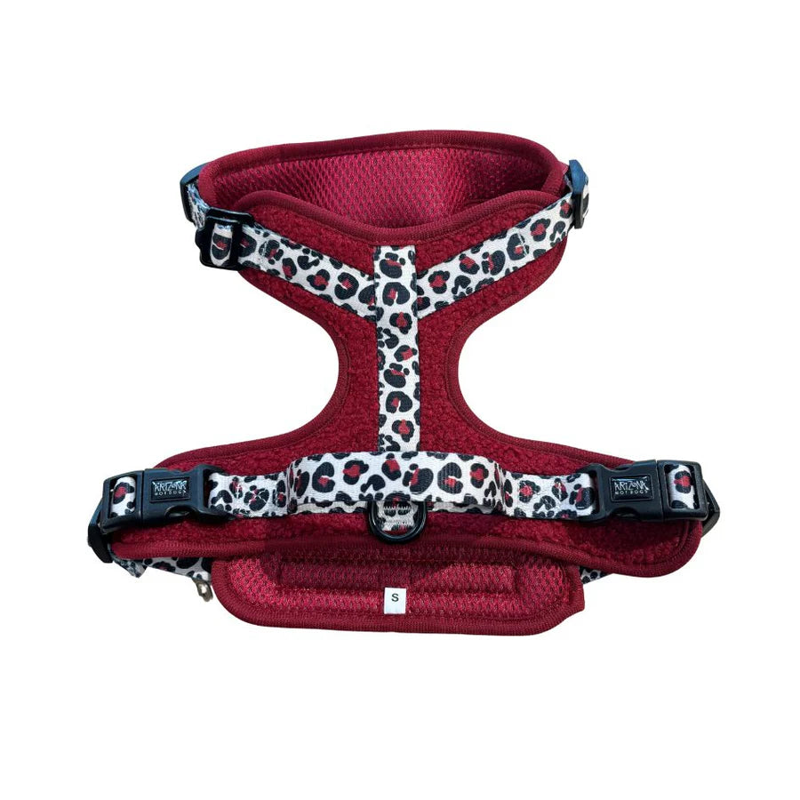 Harnais chien avec poignée Teddy Bordeaux + léopard