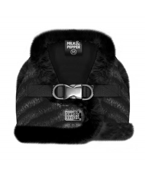 Harnais Fourrure Noire Inga - Harnais en Imitation Fourrure Noir pour Chiens