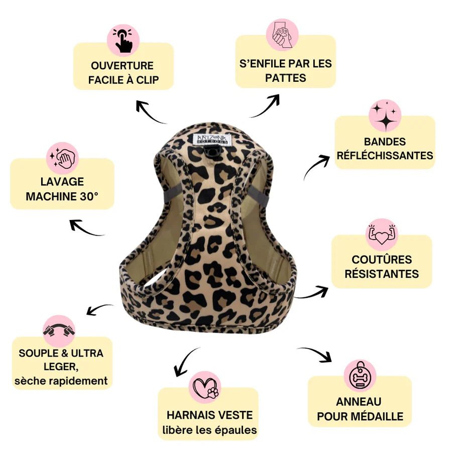 Harnais Step - In Léopard – veste sauvage & confortable - ARIZONA HOT DOGS - DOG DéliCAT
