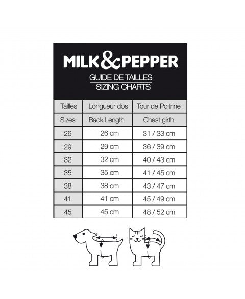imperméable-harnais chien tarka camel waterproof – milk & pepper guide des tailles