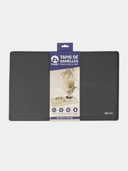 Tapis de gamelle en silicone gris anthracite INOOKO pour chiens et chats - Protégez vos sols avec style.