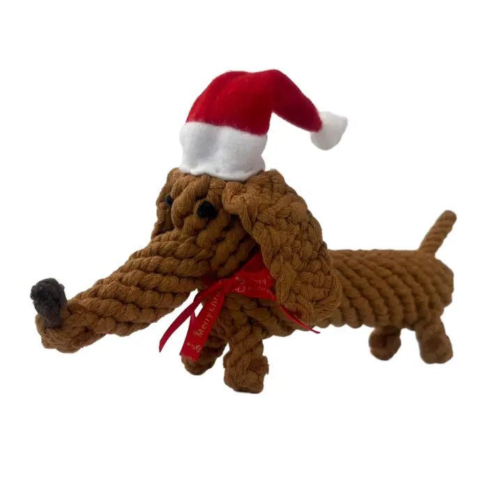 Jouet en corde de Noël Santa Sausage le Teckel - LABONI - DOG DéliCAT