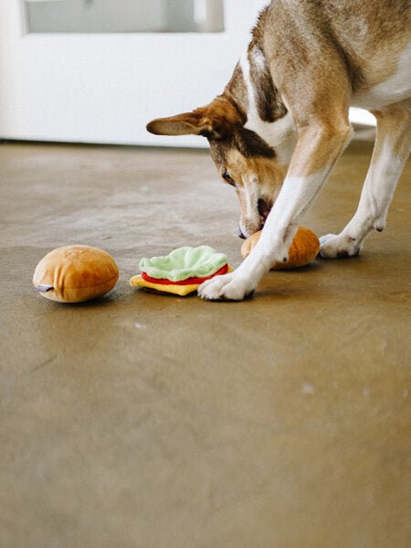Jouet en peluche pour chien - Hamburger Pet PLAY avec 3 parties détachables - PET PLAY - DOG DéliCAT