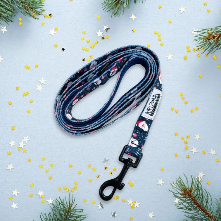 Laisse HoHoHo pour chien Bleu Foncé – Nylon Motif Père Noël - ARIZONA HOT DOGS - DOG DéliCAT