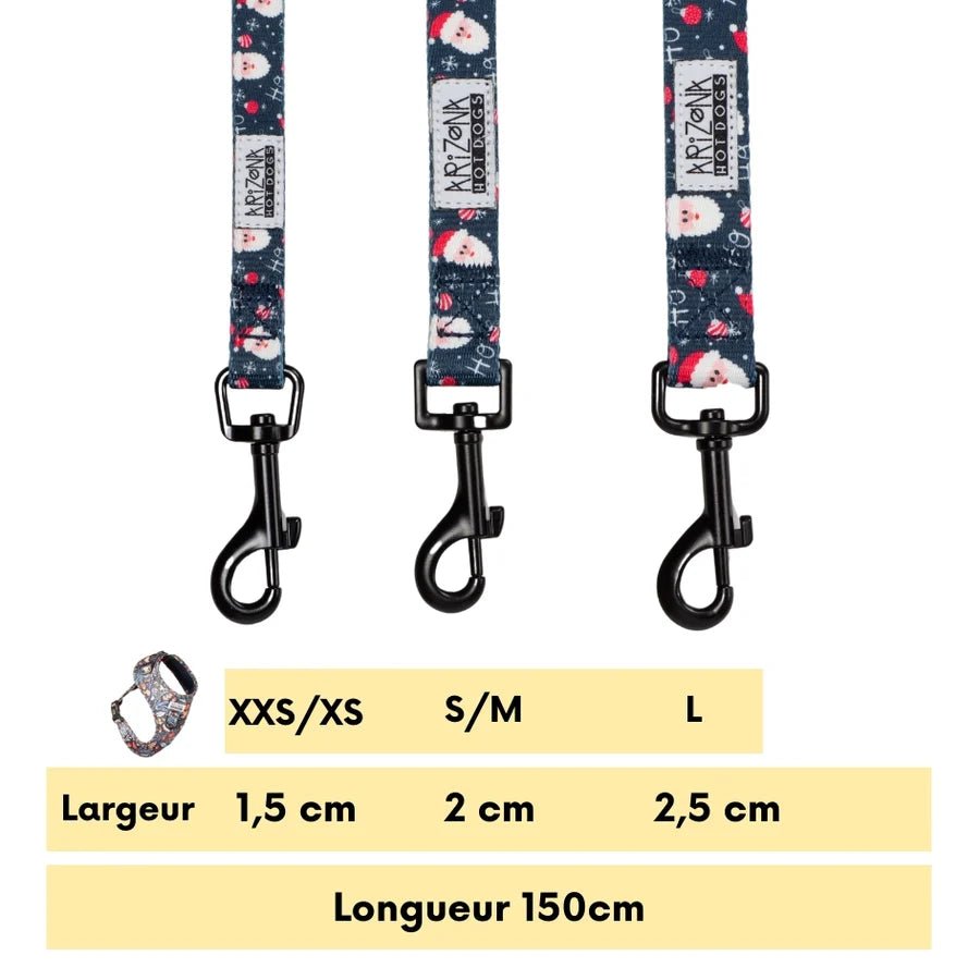 Laisse HoHoHo pour chien Bleu Foncé – Nylon Motif Père Noël - ARIZONA HOT DOGS - DOG DéliCAT