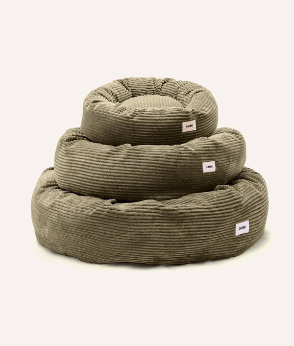 Lit rond NUBA en velours côtelé vert – Un cocon chic pour chien apaisé - CAFIDE - DOG DéliCAT