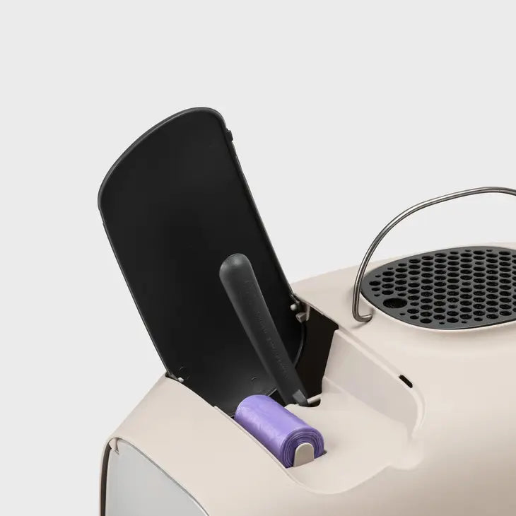 litière pour chat élégante avec accessoires intégrés