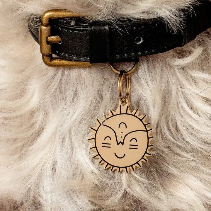 médaille gravée pour chien personnalisable soleil souriant – Two Tails – DOG DéliCAT