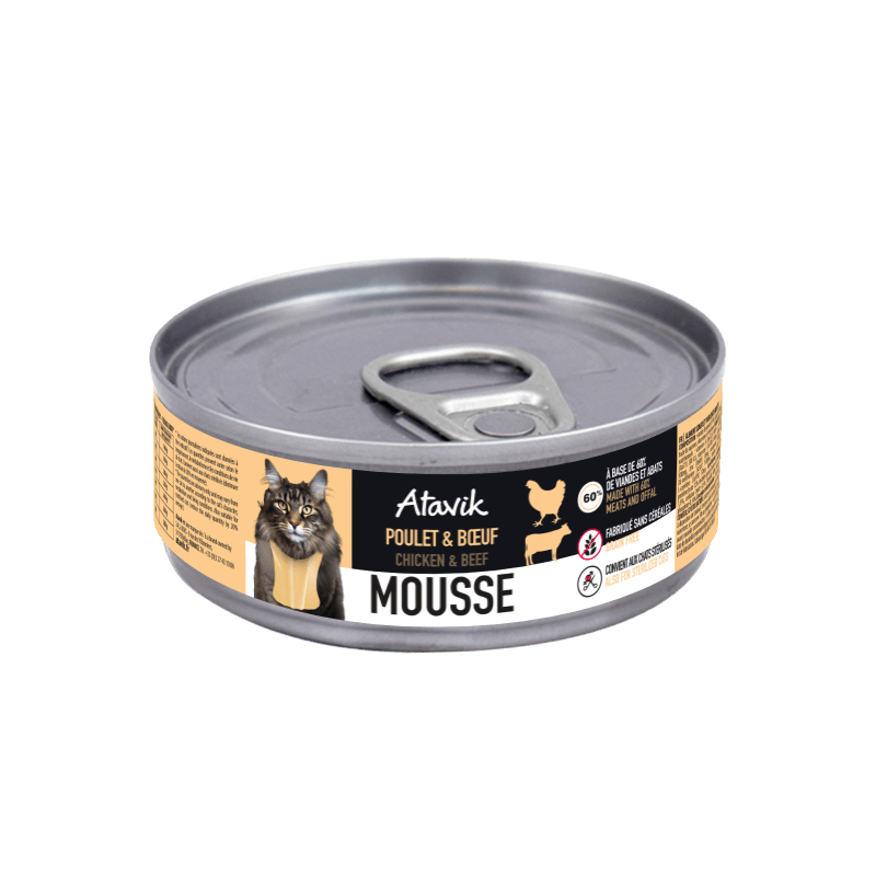 Mousse chat sans céréales – Poulet & bœuf – Texture aérienne (85g) - ATAVIK - DOG DéliCAT
