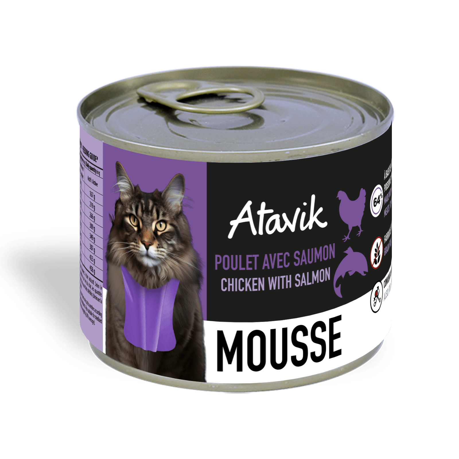 Mousse pour chat sans céréales – Poulet & saumon – Texture ultra légère (200g) - ATAVIK - DOG DéliCAT