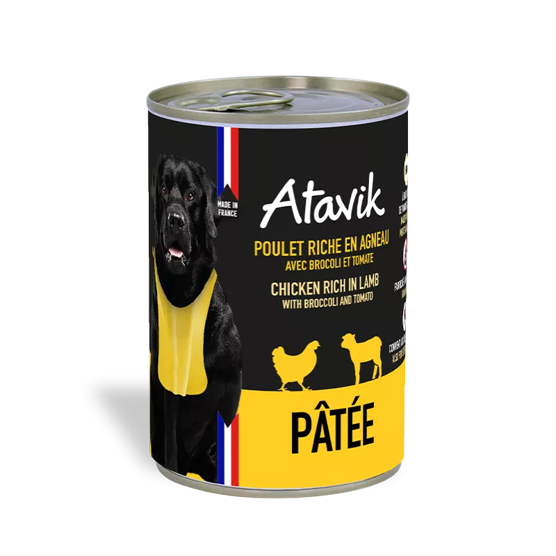 Terrine Atavik chien au poulet et agneau - pâtée complète Made in France 400g