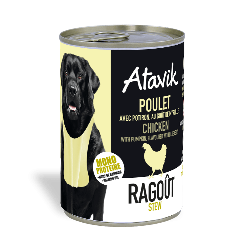 Pâtée chien poulet  ragout 400g Atavik sans céréales - DOG DéliCAT