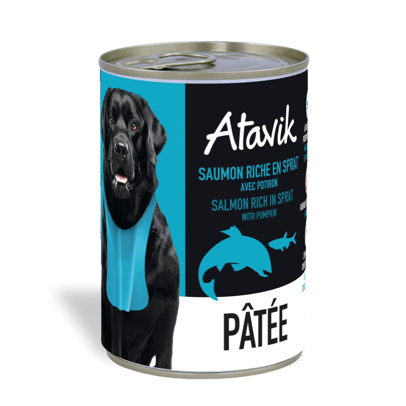 Pâtée chien - Terrine de Saumon riche en Sprat 400g - ATAVIK - DOG DéliCAT