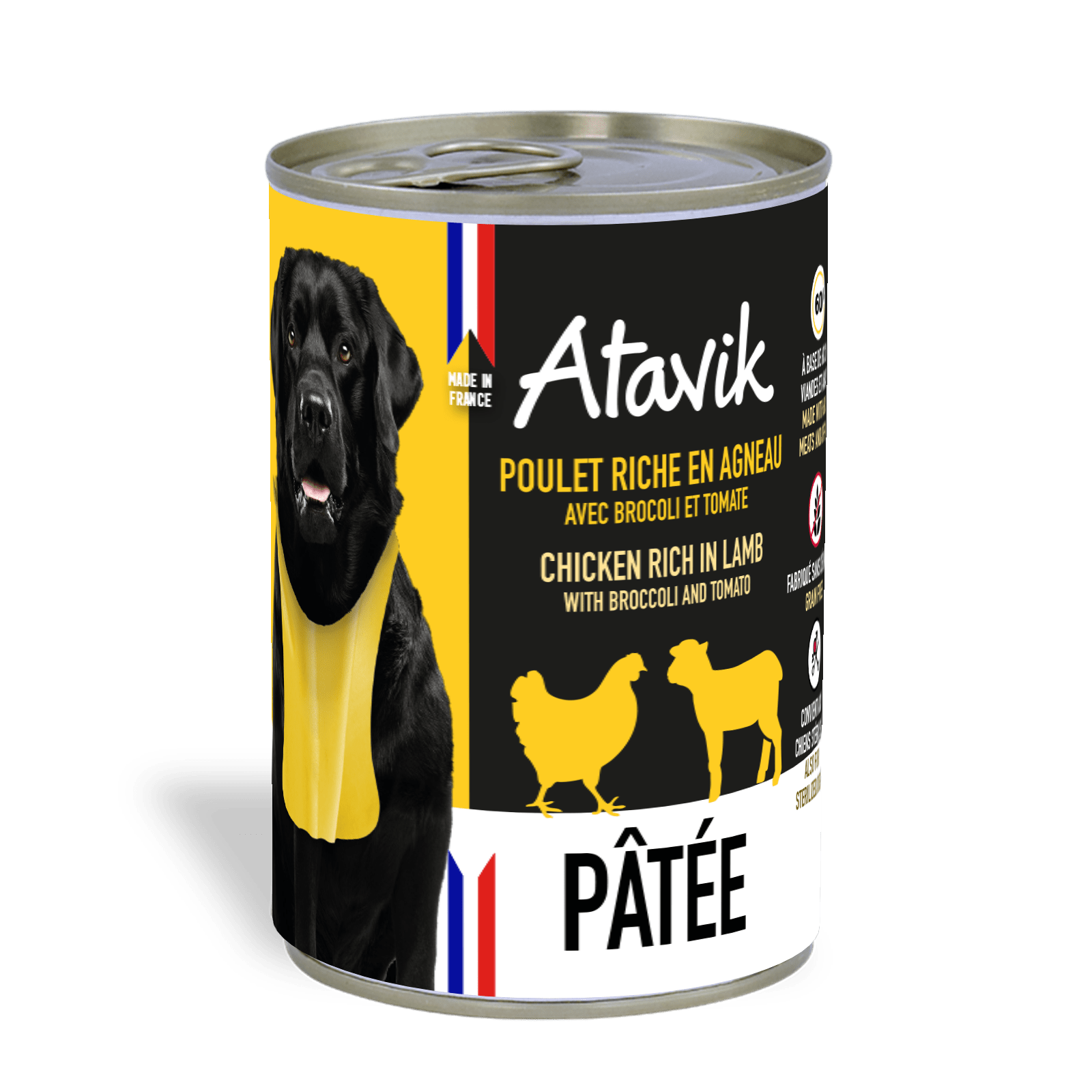 Pâtée chien - Terrine Poulet riche en Agneau 400g Made in France - ATAVIK - DOG DéliCAT