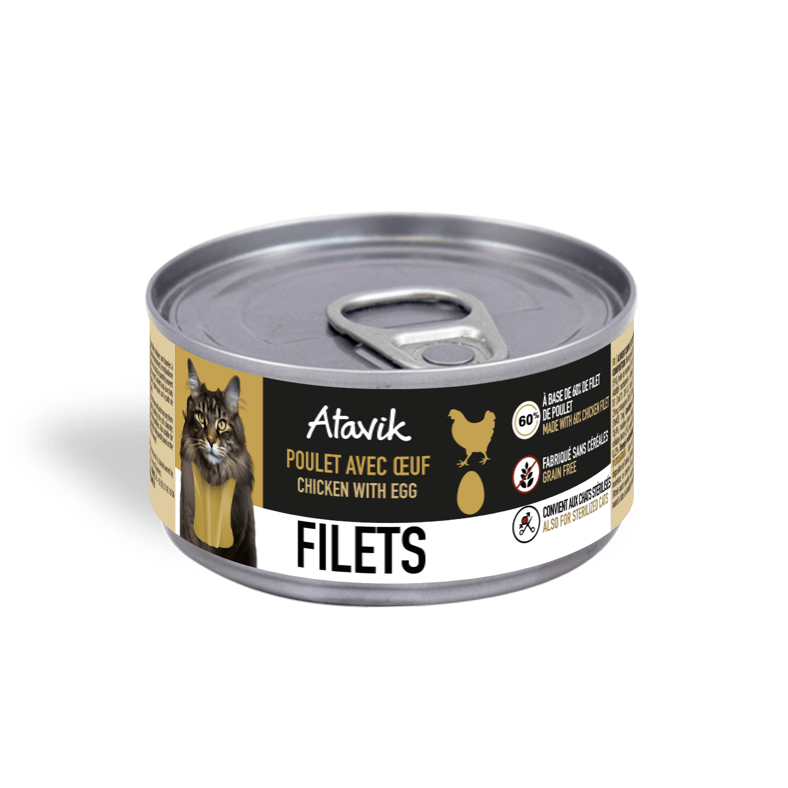 Pâtée pour chat - Filets de poulet + Œuf 70g - ATAVIK - DOG DéliCAT