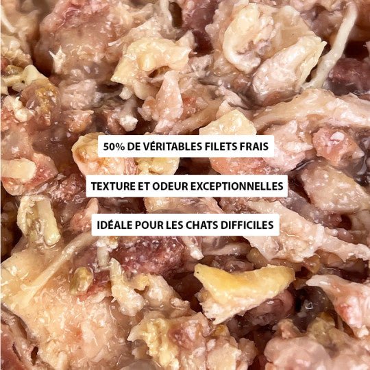 Pâtée pour chat – Filets de poulet riche en jambon 70g - ATAVIK - DOG DéliCAT
