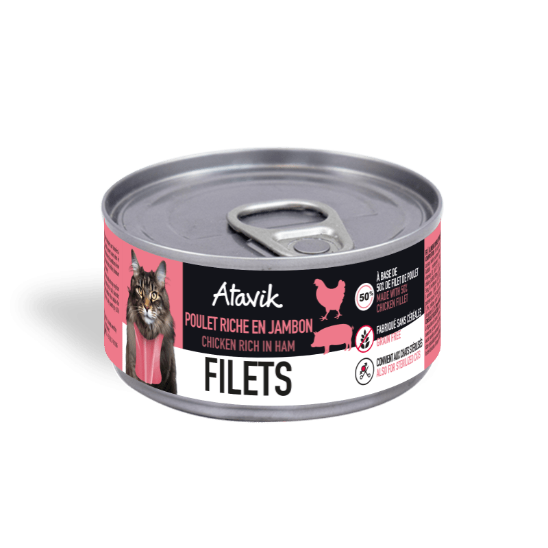 Pâtée pour chat – Filets de poulet riche en jambon 70g - ATAVIK - DOG DéliCAT