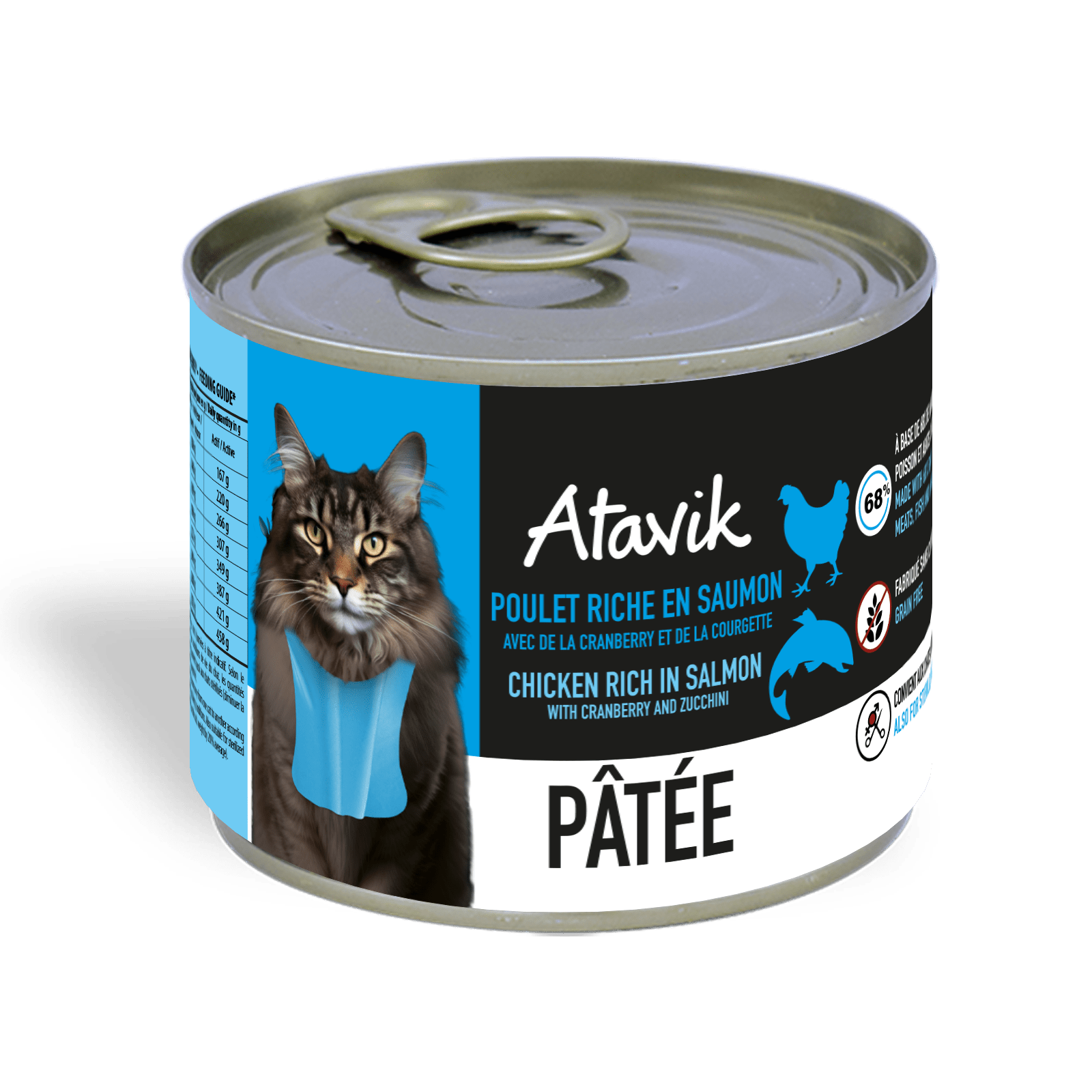 Pâtée pour chat - Poulet riche en Saumon (200g) - ATAVIK - DOG DéliCAT