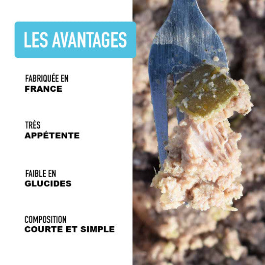 Pâtée chien - Terrine Poulet et à la Lotte 400g Made in France sans céréale
