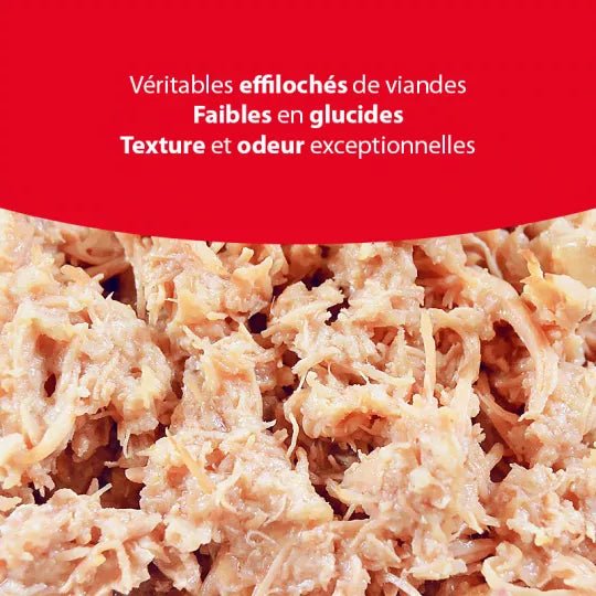 Pâtée sans céréales pour chat – Effilochés Dinde Lapin (200g) - ATAVIK - DOG DéliCAT