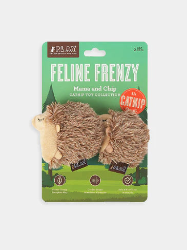 Lot de 2 jouets pour chat en forme d'hérisson rembourrés d'herbe à chat biologique de la marque Pet Play.