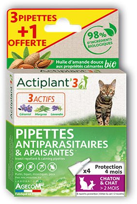 Pipettes antiparasitaires pour Chaton et chats <5kg - ACTIPLANT' - DOG DéliCAT
